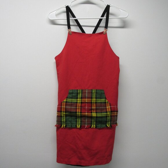 Jean Paul Gaultier Junior 14 Red Plaid Pocket Suspender Jumper Dress Girls - Picture 1 of 4